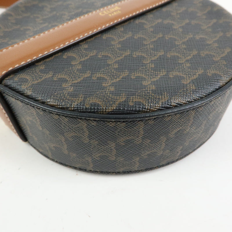 Celine Round Purse On Strap Triomphe Coated Canvas Brown Bag