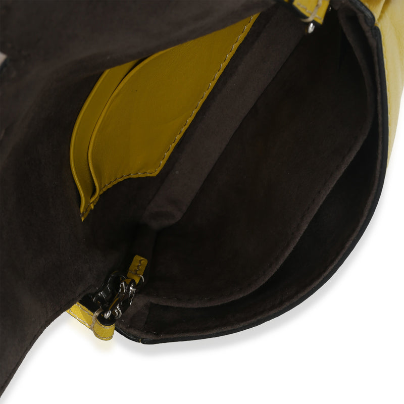 Fendi Yellow Leather Fox Fur Buggie Micro Baguette Handbag