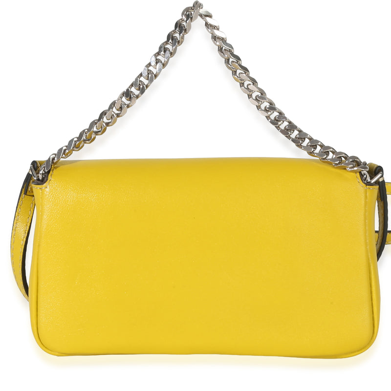Fendi Yellow Leather Fox Fur Buggie Micro Baguette Handbag