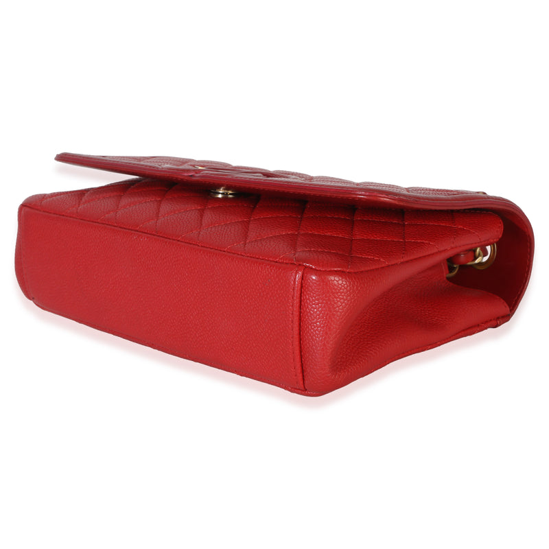 Chanel Red Quilted Caviar Medium Filigree Flap Handbag Leather