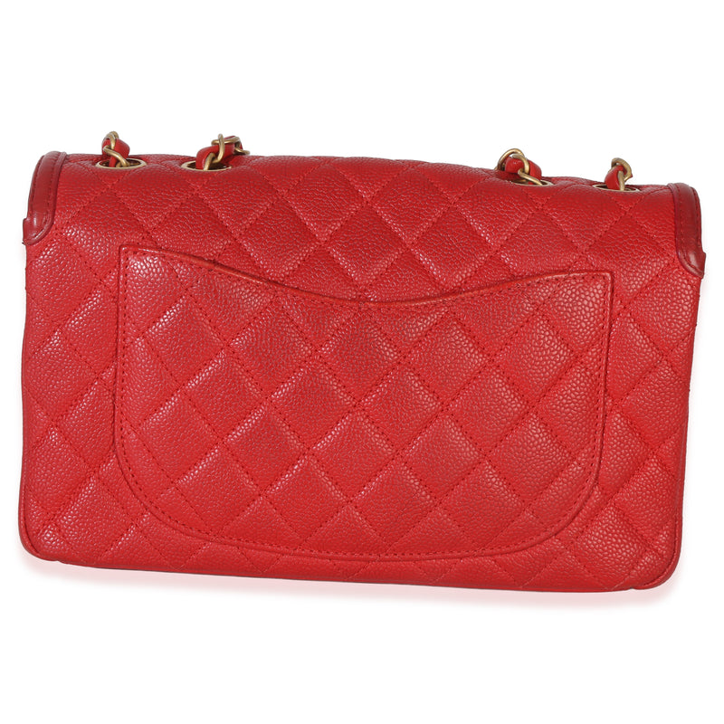 Chanel Red Quilted Caviar Medium Filigree Flap Handbag Leather