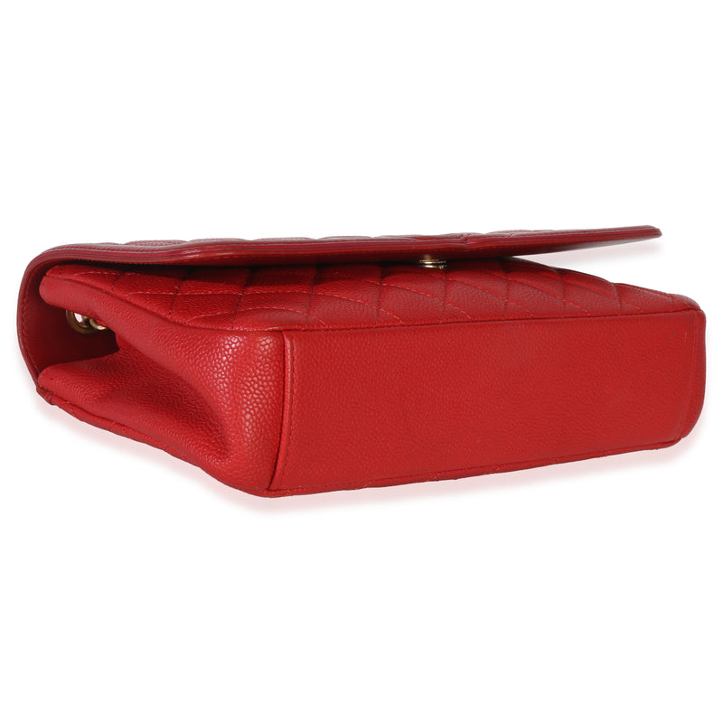 Chanel Red Quilted Caviar Medium Filigree Flap Handbag Leather