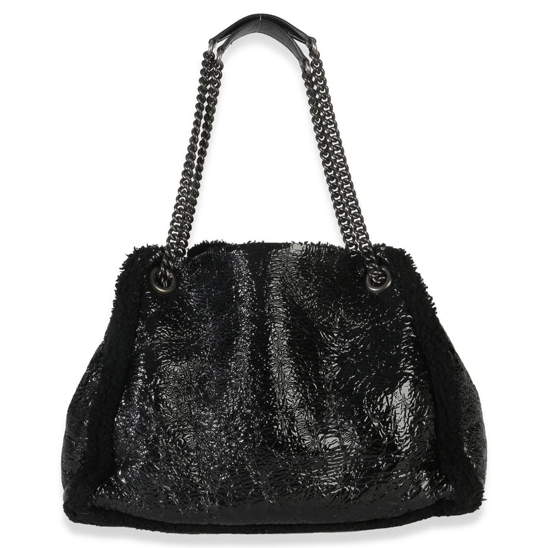 Gucci Black Patent Shearling Medium Soho Hobo Leather Handbag