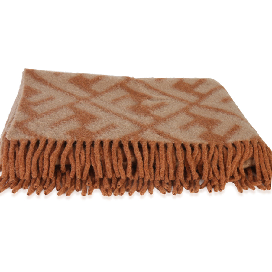Fendi Beige Orange Alpaca Wool Ff Throw Beige; Fabric Scarves/wraps