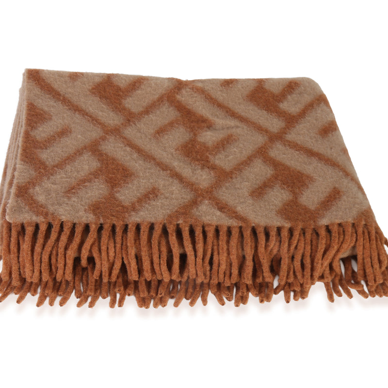 Fendi Beige Orange Alpaca Wool Ff Throw Beige; Fabric Scarves/wraps
