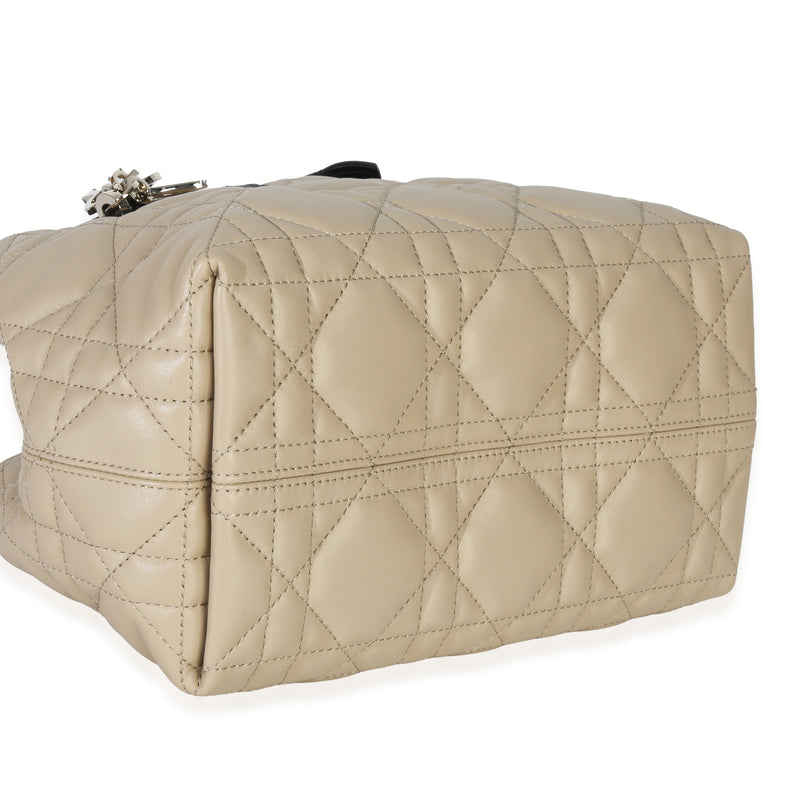 Christian Dior Rope Beige Black Calfskin Macrocannage Small Toujours Beige; Leather Handbag