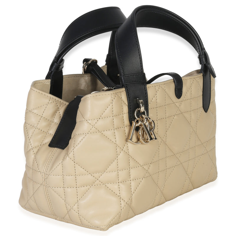 Christian Dior Rope Beige Black Calfskin Macrocannage Small Toujours Beige; Leather Handbag