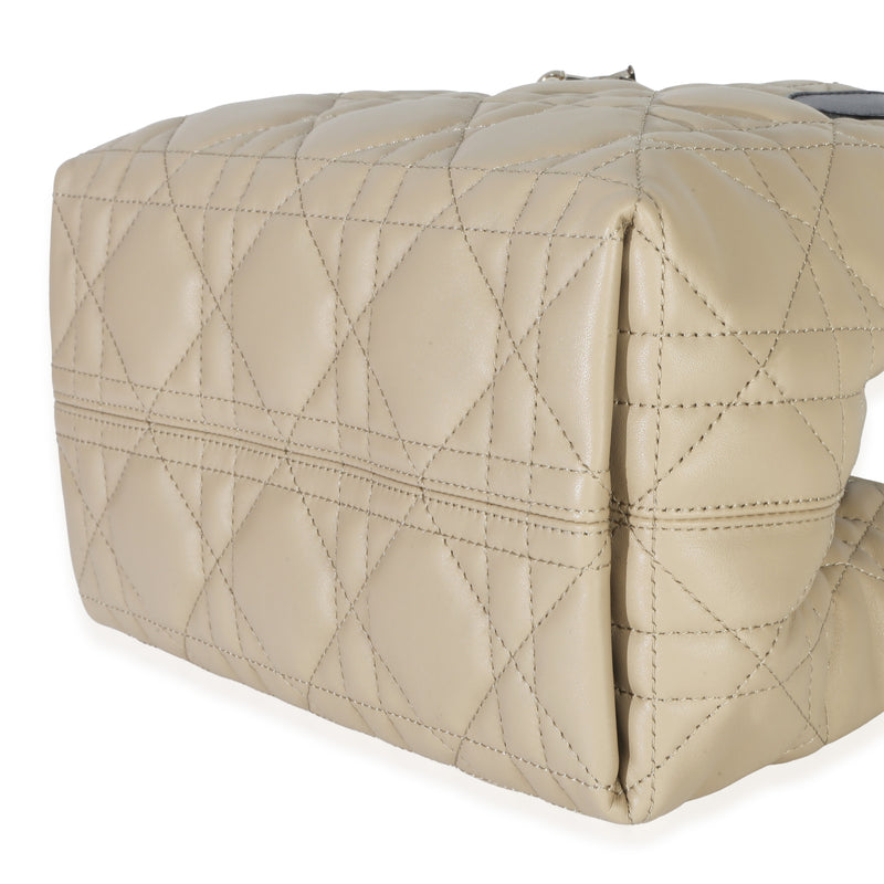 Christian Dior Rope Beige Black Calfskin Macrocannage Small Toujours Beige; Leather Handbag