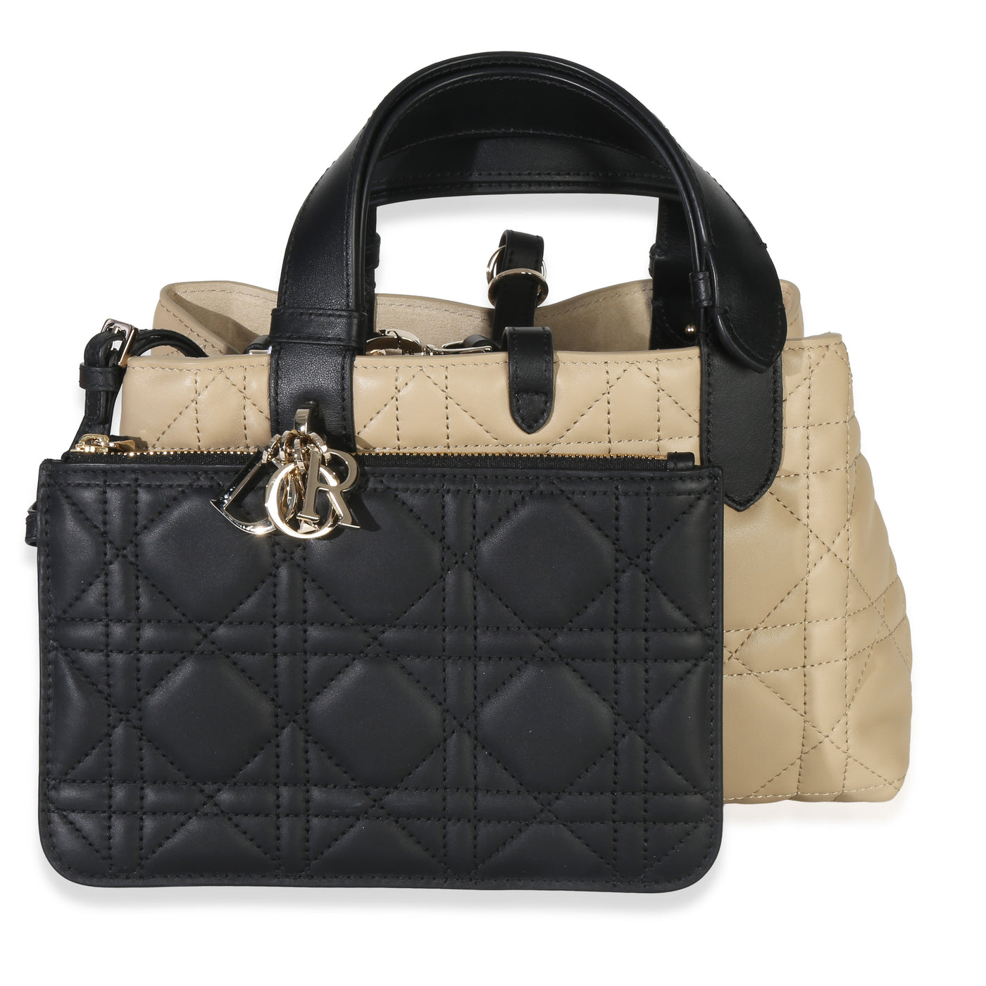 Christian Dior Rope Beige Black Calfskin Macrocannage Small Toujours Beige; Leather Handbag