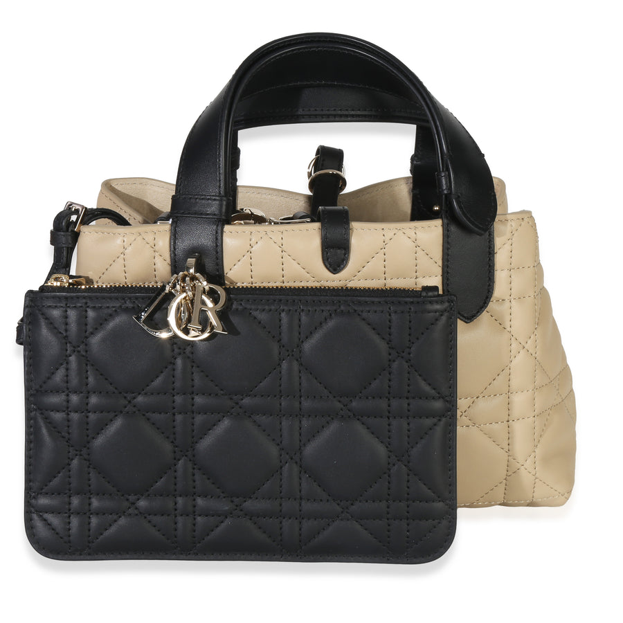 Christian Dior Rope Beige Black Calfskin Macrocannage Small Toujours Beige; Leather Handbag