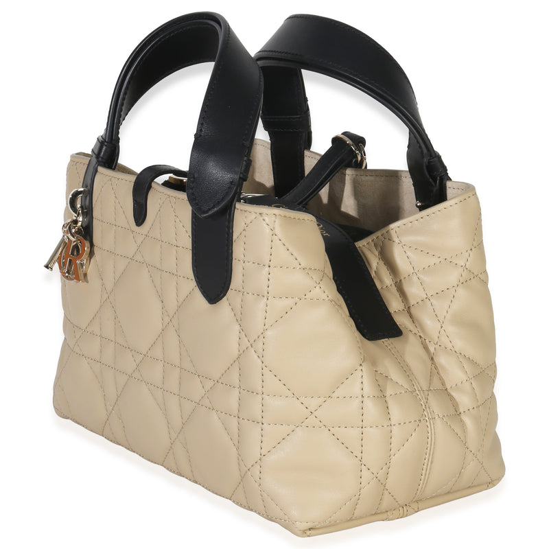 Christian Dior Rope Beige Black Calfskin Macrocannage Small Toujours Beige; Leather Handbag