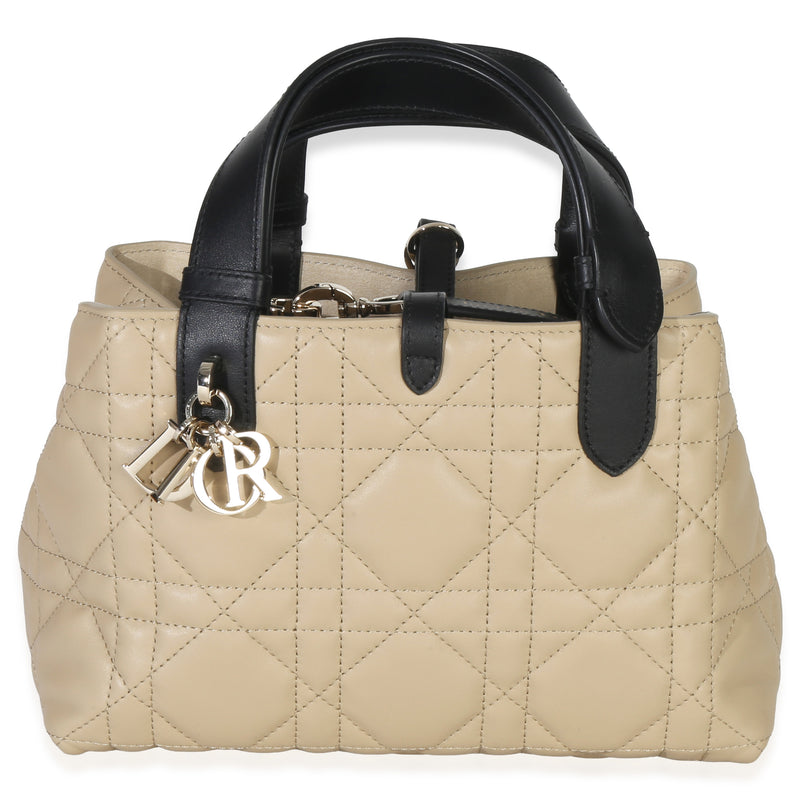 Christian Dior Rope Beige Black Calfskin Macrocannage Small Toujours Beige; Leather Handbag