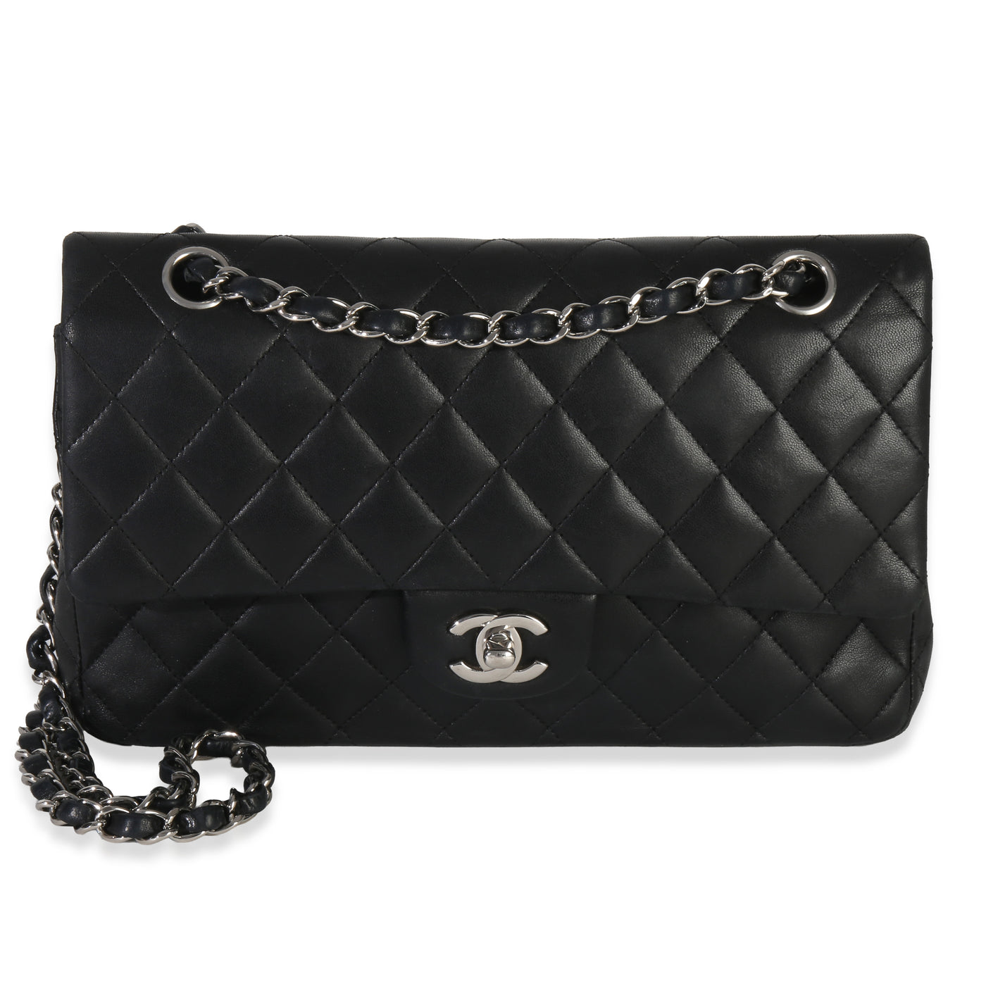 Chanel Black Quilted Lambskin Medium Classic Double Flap Bag Leather Handbag
