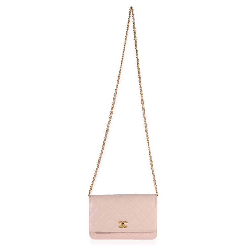 Chanel Pink Quilted Lambskin Cc Pearl Crush Wallet On Chain Leather Handbag