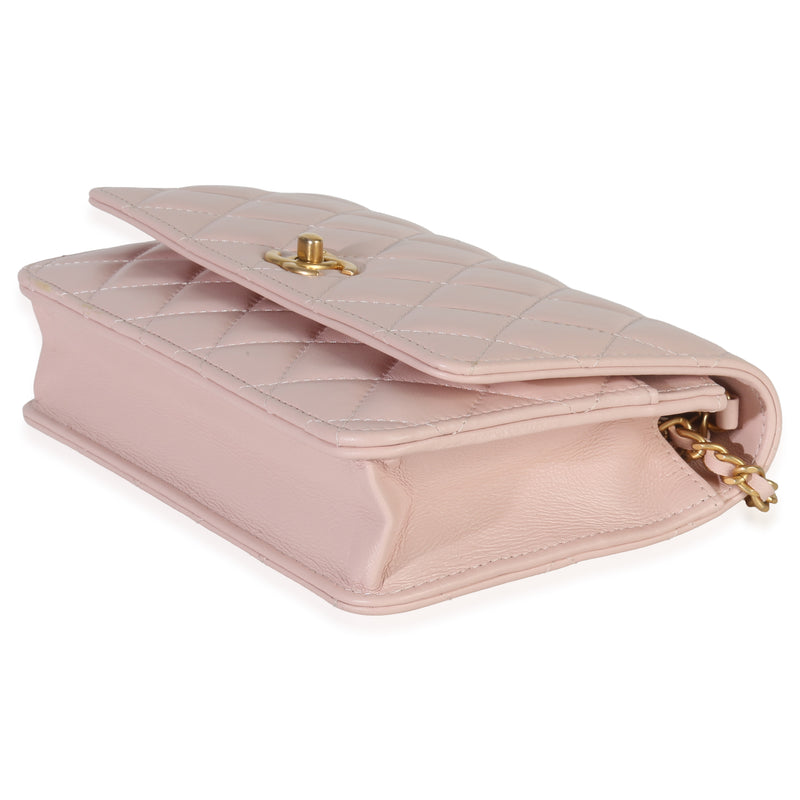 Chanel Pink Quilted Lambskin Cc Pearl Crush Wallet On Chain Leather Handbag