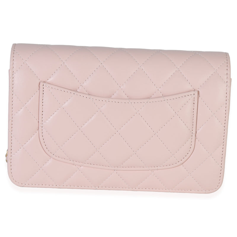 Chanel Pink Quilted Lambskin Cc Pearl Crush Wallet On Chain Leather Handbag