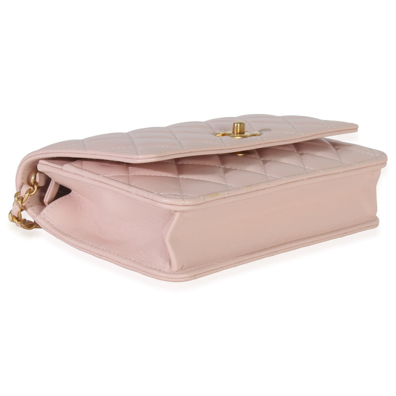 Chanel Pink Quilted Lambskin Cc Pearl Crush Wallet On Chain Leather Handbag