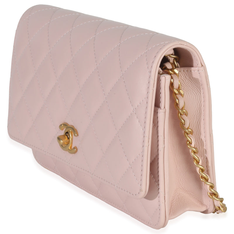 Chanel Pink Quilted Lambskin Cc Pearl Crush Wallet On Chain Leather Handbag