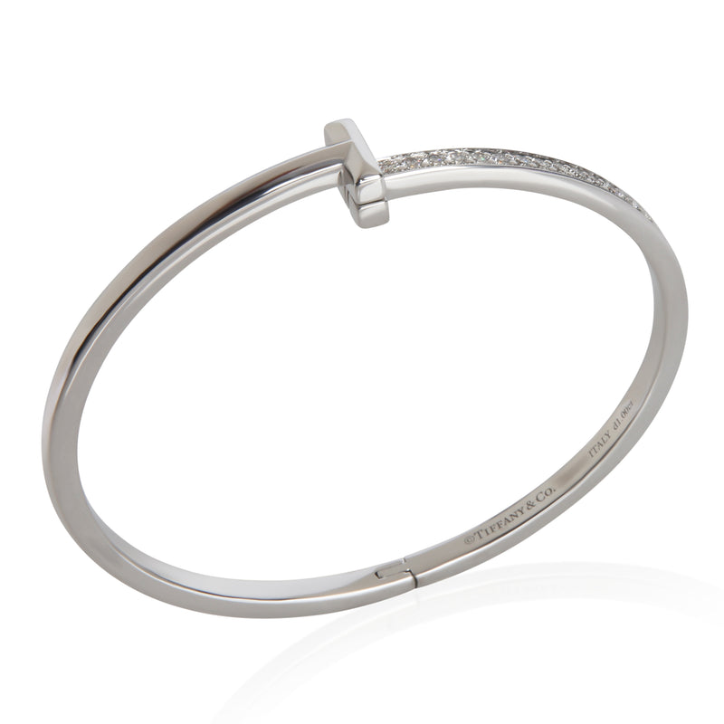Tiffany & Co. White Gold Diamond T T1 Narrow Hinged Bracelet 18k