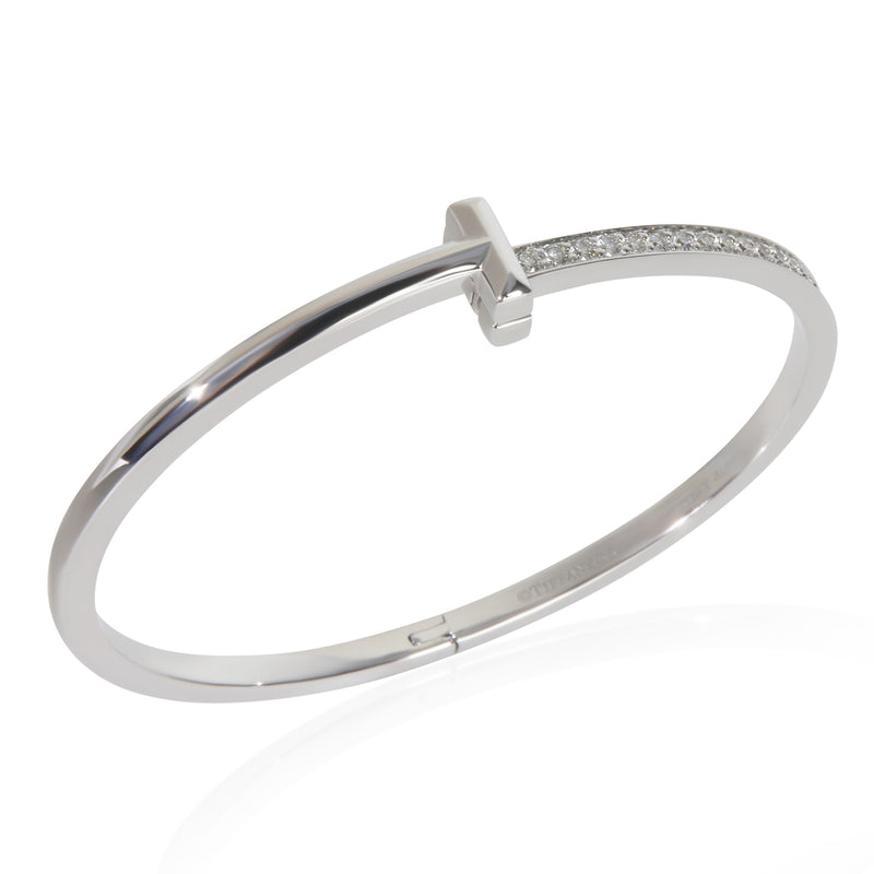 Tiffany & Co. White Gold Diamond T T1 Narrow Hinged Bracelet 18k