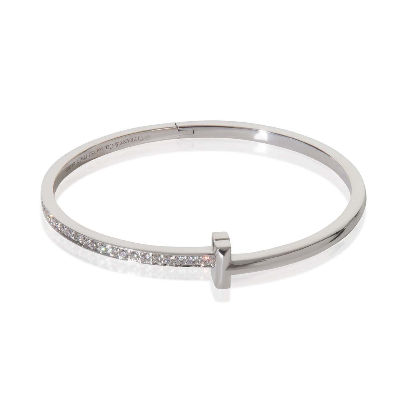 Tiffany & Co. White Gold Diamond T T1 Narrow Hinged Bracelet 18k