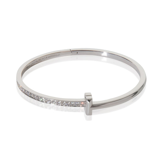 Tiffany & Co. White Gold Diamond T T1 Narrow Hinged Bracelet 18k