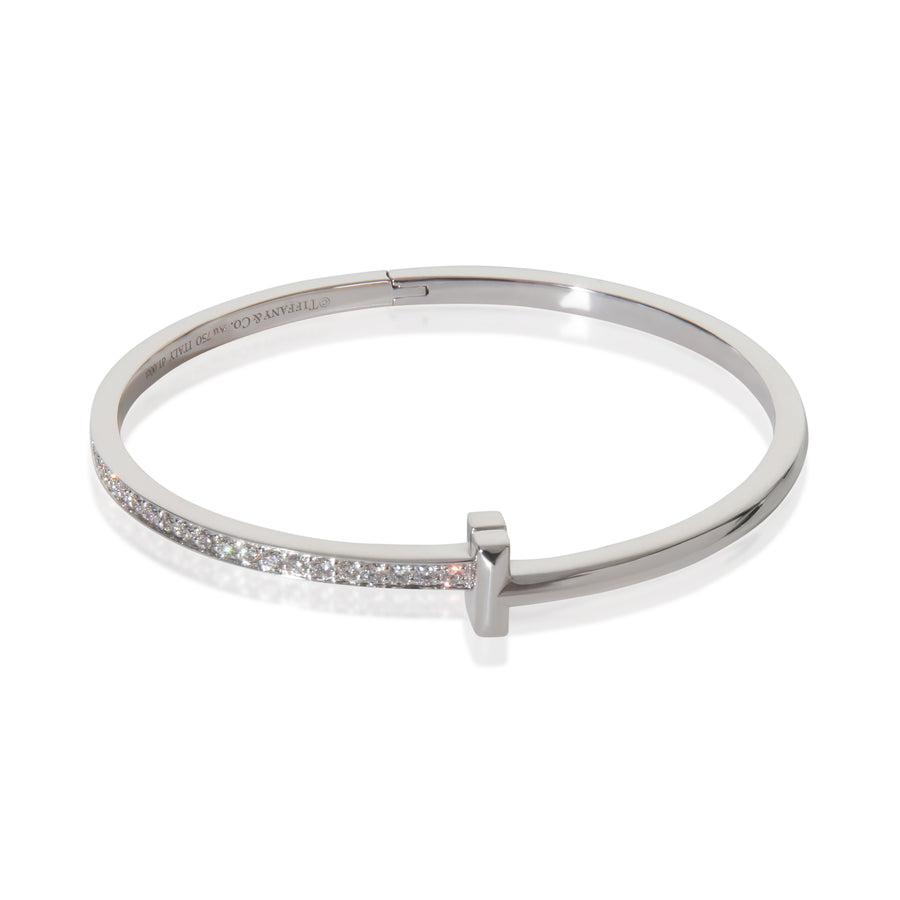 Tiffany & Co. White Gold Diamond T T1 Narrow Hinged Bracelet 18k