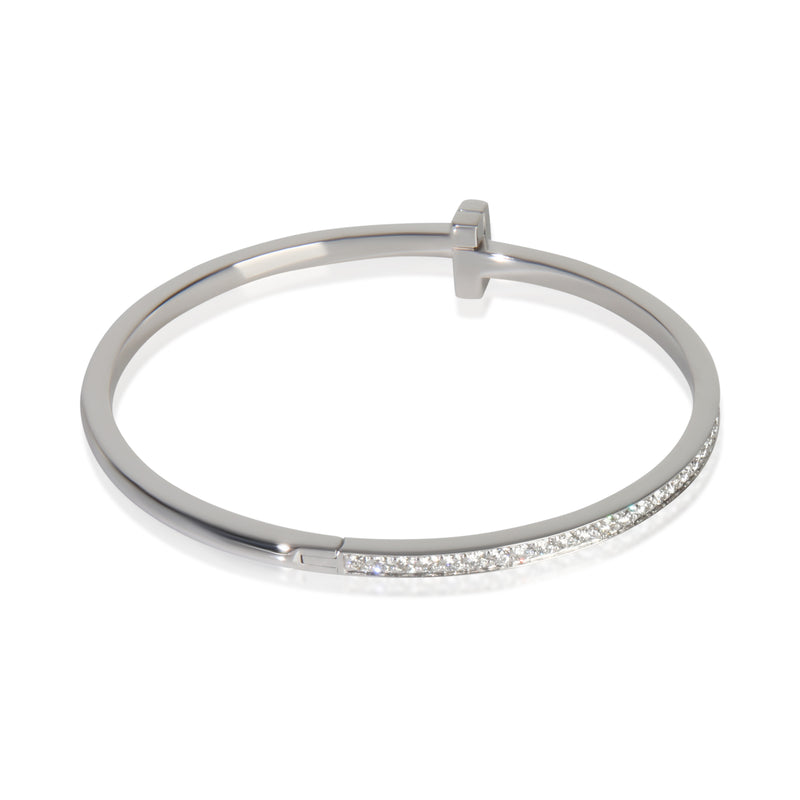 Tiffany & Co. White Gold Diamond T T1 Narrow Hinged Bracelet 18k