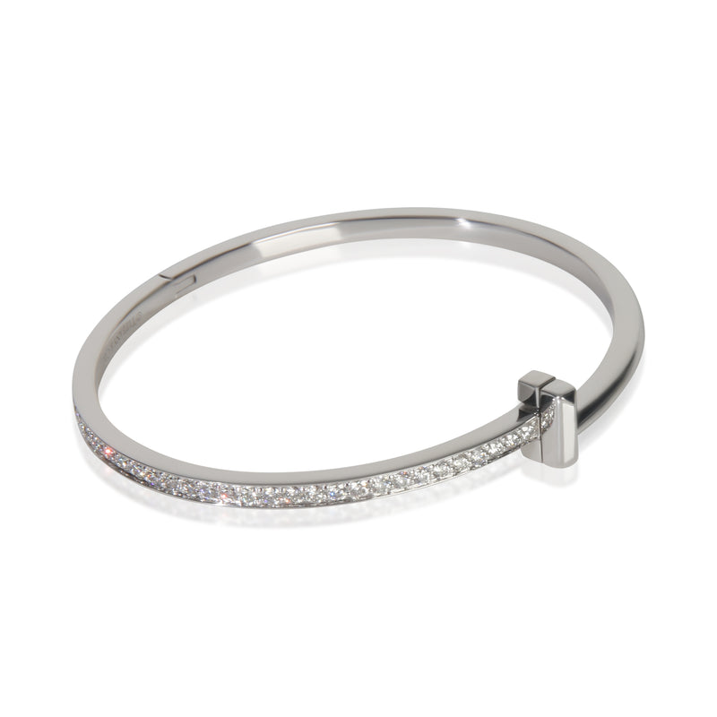 Tiffany & Co. White Gold Diamond T T1 Narrow Hinged Bracelet 18k