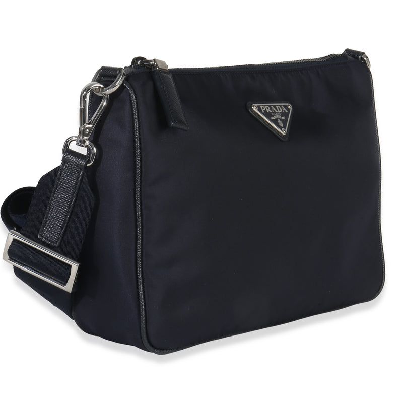 Prada Navy Re-Nylon & Saffiano Leather Trim Shoulder Bag Blue Handbag