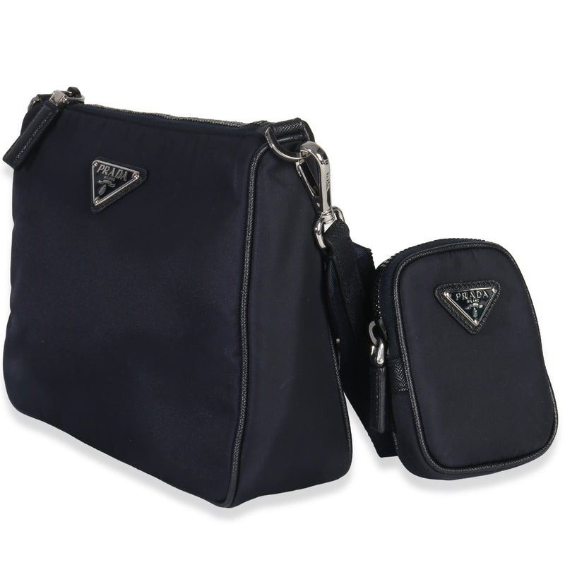 Prada Navy Re-Nylon & Saffiano Leather Trim Shoulder Bag Blue Handbag