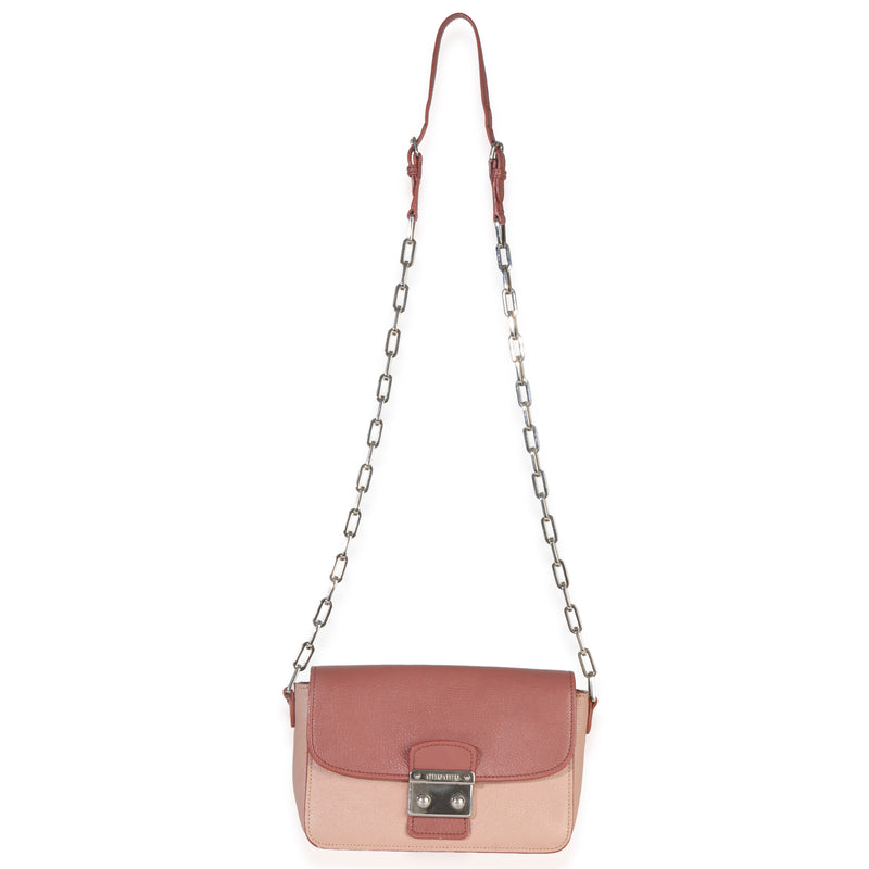 Miu Pink Bicolore Goatskin Madras Chain Shoulder Bag Leather Handbag