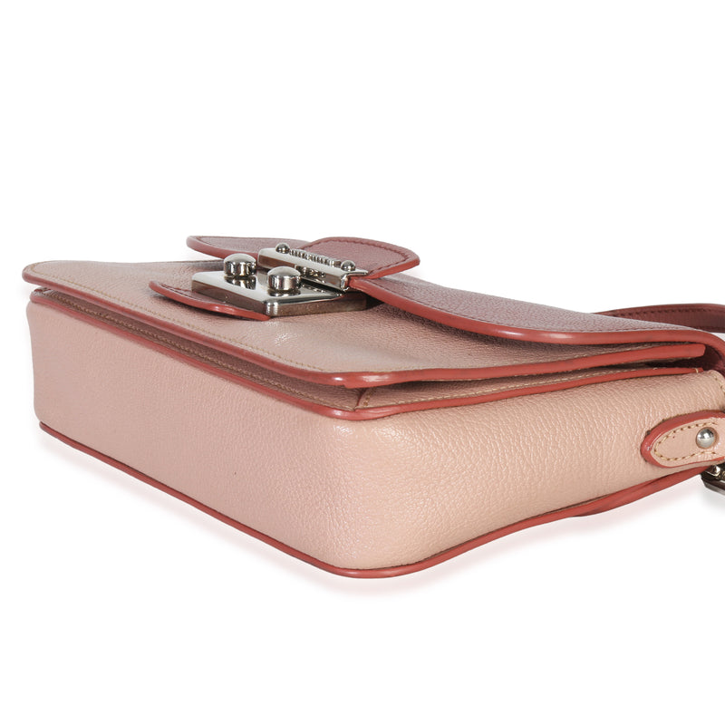 Miu Pink Bicolore Goatskin Madras Chain Shoulder Bag Leather Handbag