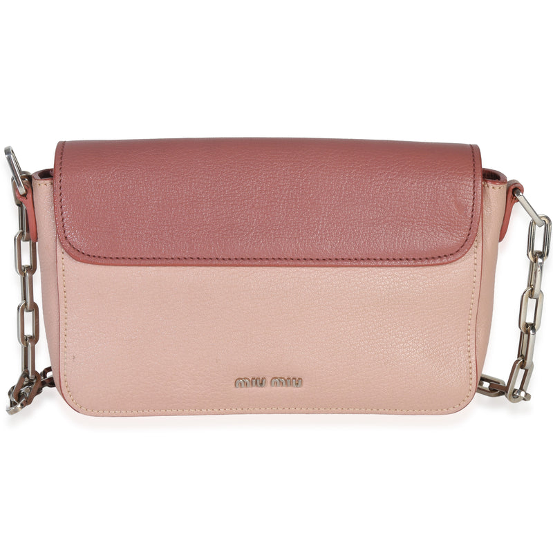 Miu Pink Bicolore Goatskin Madras Chain Shoulder Bag Leather Handbag