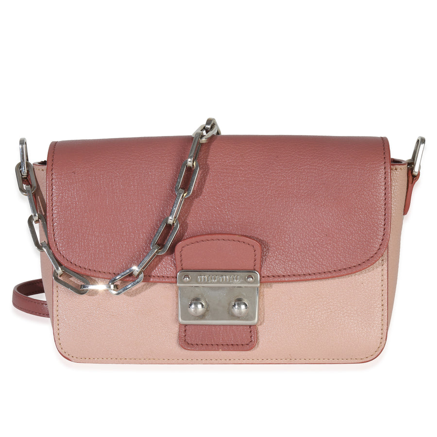 Miu Pink Bicolore Goatskin Madras Chain Shoulder Bag Leather Handbag