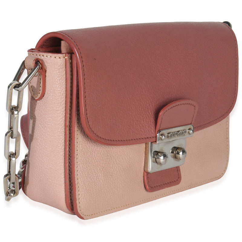 Miu Pink Bicolore Goatskin Madras Chain Shoulder Bag Leather Handbag
