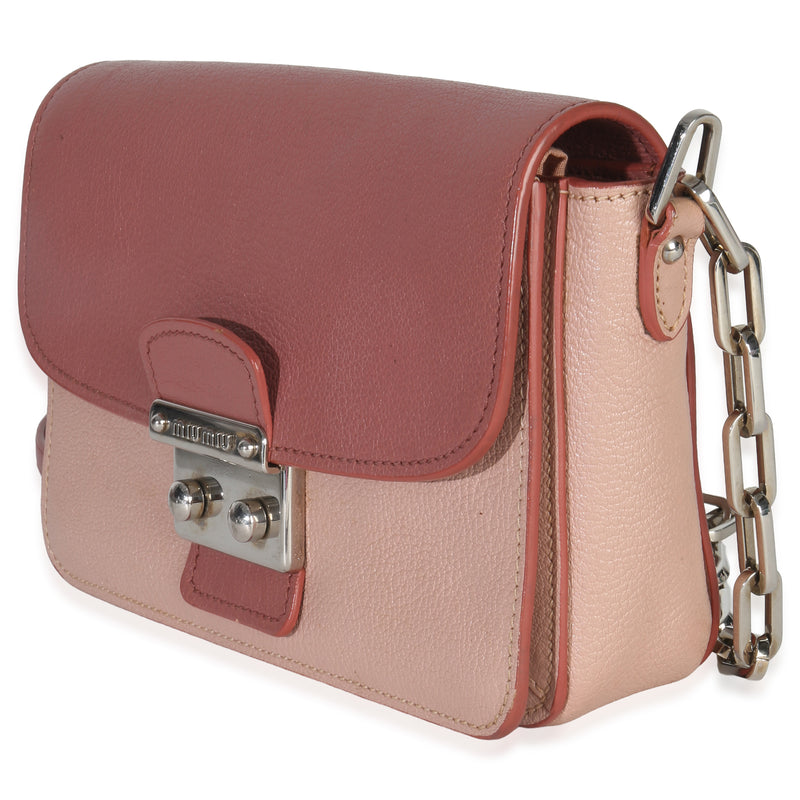 Miu Pink Bicolore Goatskin Madras Chain Shoulder Bag Leather Handbag