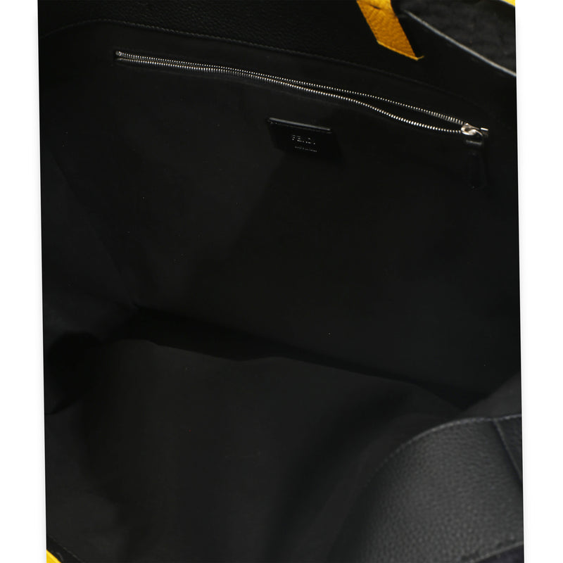 Fendi Yellow Black Wool Logo Tote Fabric Handbag