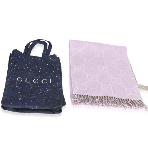 Gucci Purple Wool Gg Monogram Fringe Scarf Gray; Fabric Scarves/wraps