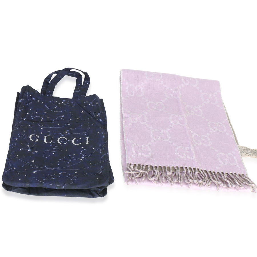 Gucci Purple Wool Gg Monogram Fringe Scarf Gray; Fabric Scarves/wraps