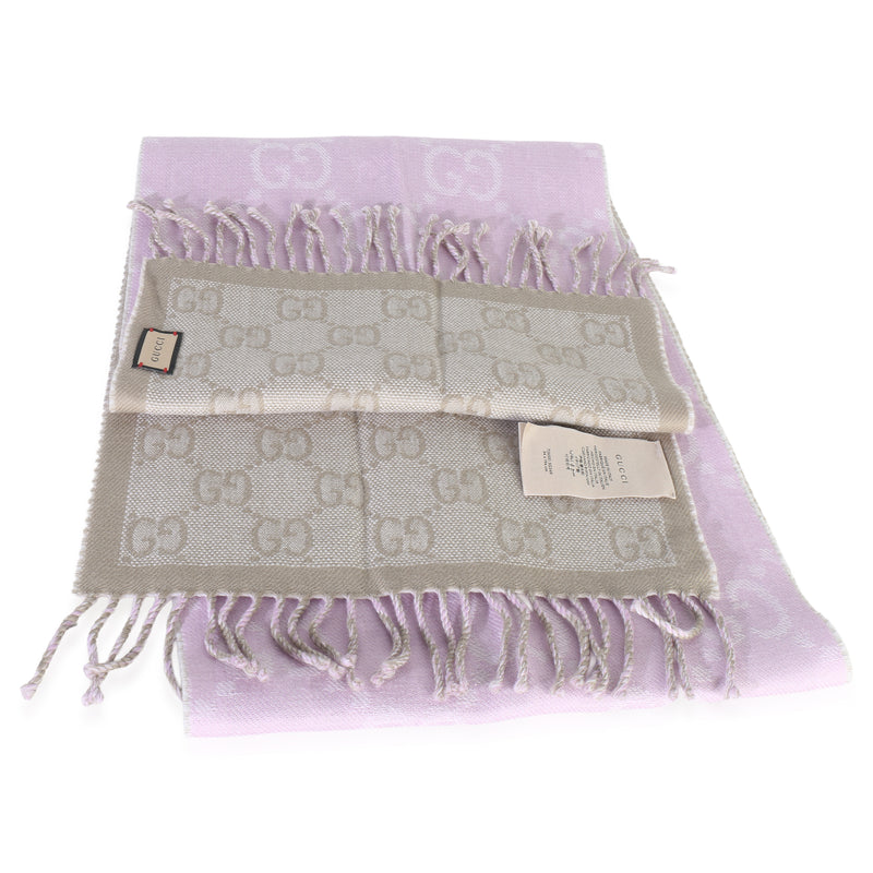 Gucci Purple Wool Gg Monogram Fringe Scarf Gray; Fabric Scarves/wraps