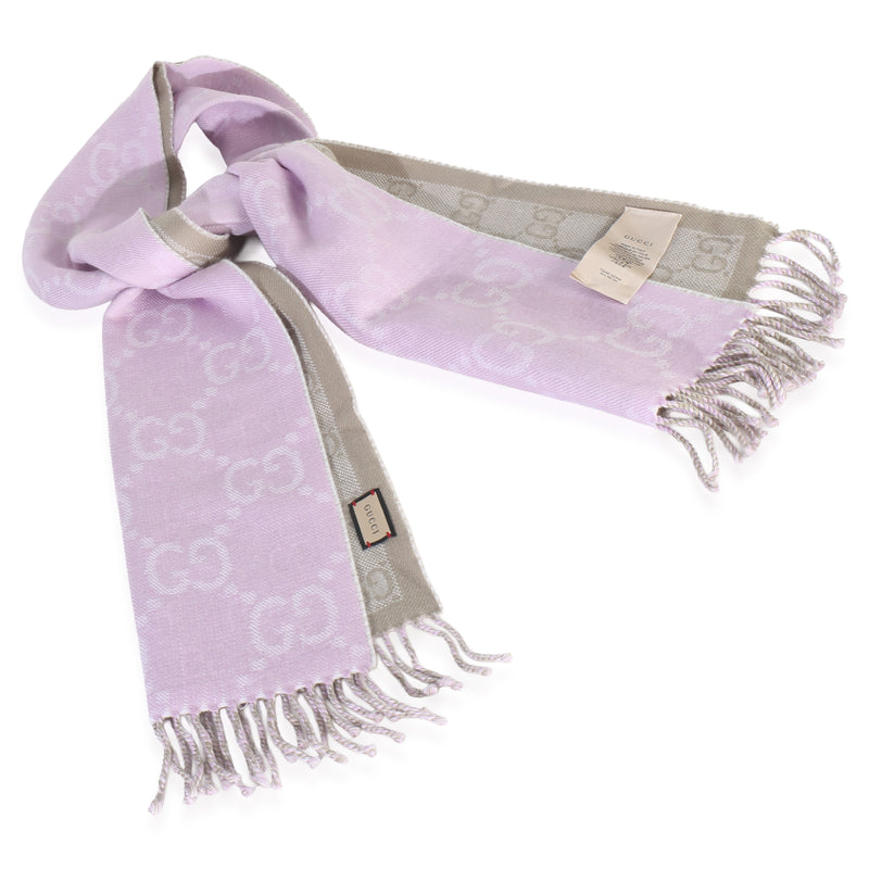 Gucci Purple Wool Gg Monogram Fringe Scarf Gray; Fabric Scarves/wraps