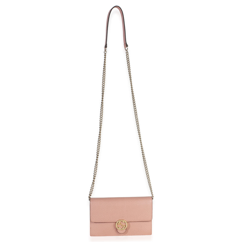 Gucci Pink Dollar Calfskin Interlocking G Wallet On Chain Leather Handbag
