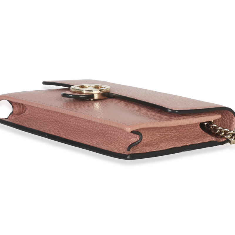 Gucci Pink Dollar Calfskin Interlocking G Wallet On Chain Leather Handbag