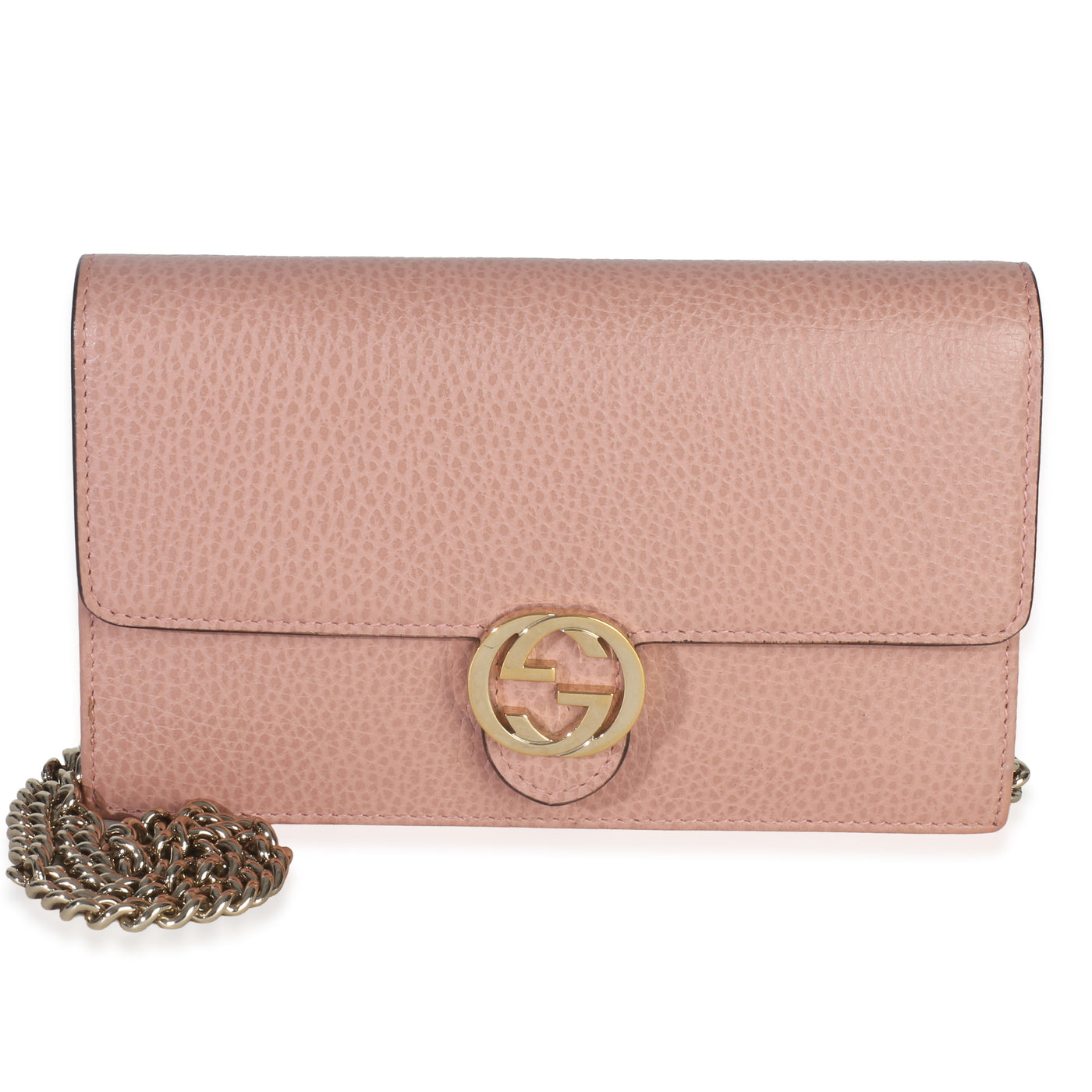 Gucci Pink Dollar Calfskin Interlocking G Wallet On Chain Leather Handbag