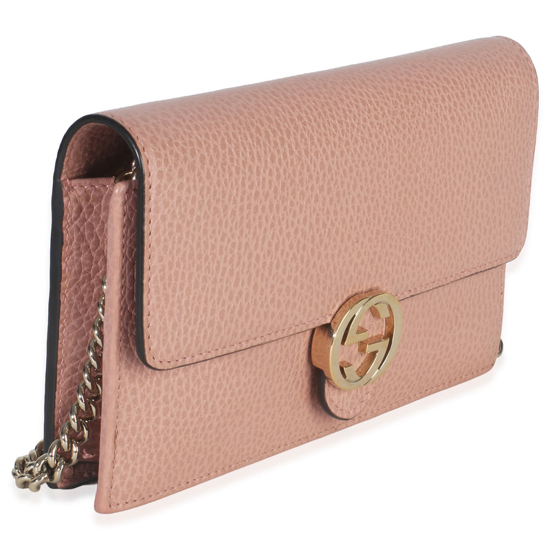 Gucci Pink Dollar Calfskin Interlocking G Wallet On Chain Leather Handbag