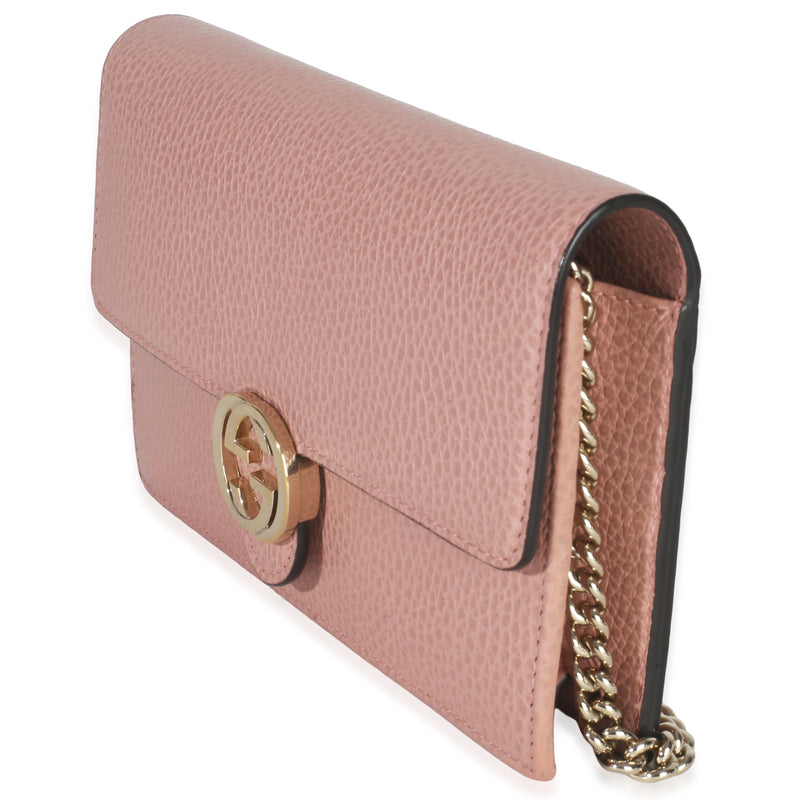 Gucci Pink Dollar Calfskin Interlocking G Wallet On Chain Leather Handbag