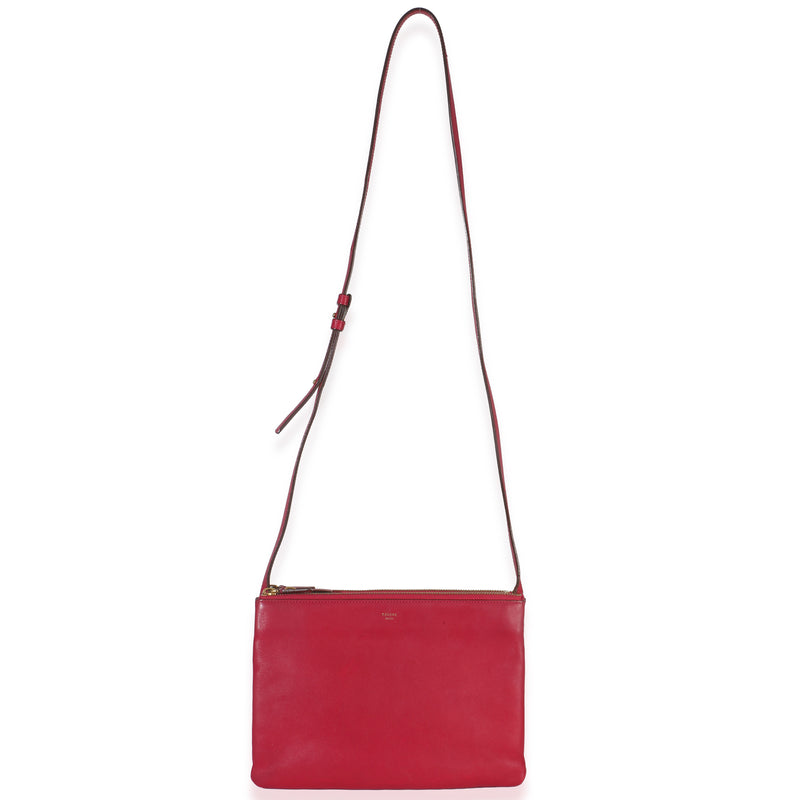 Celine Fuchsia Lambskin Large Trio Crossbody Pink Leather Handbag