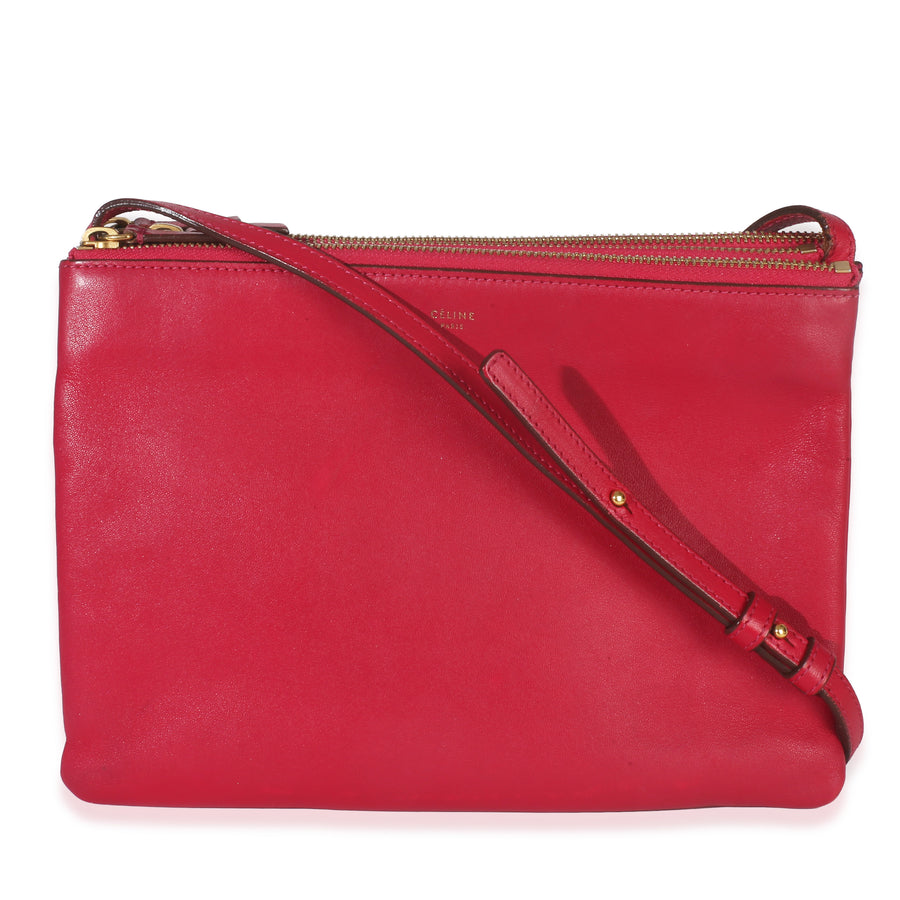 Celine Fuchsia Lambskin Large Trio Crossbody Pink Leather Handbag