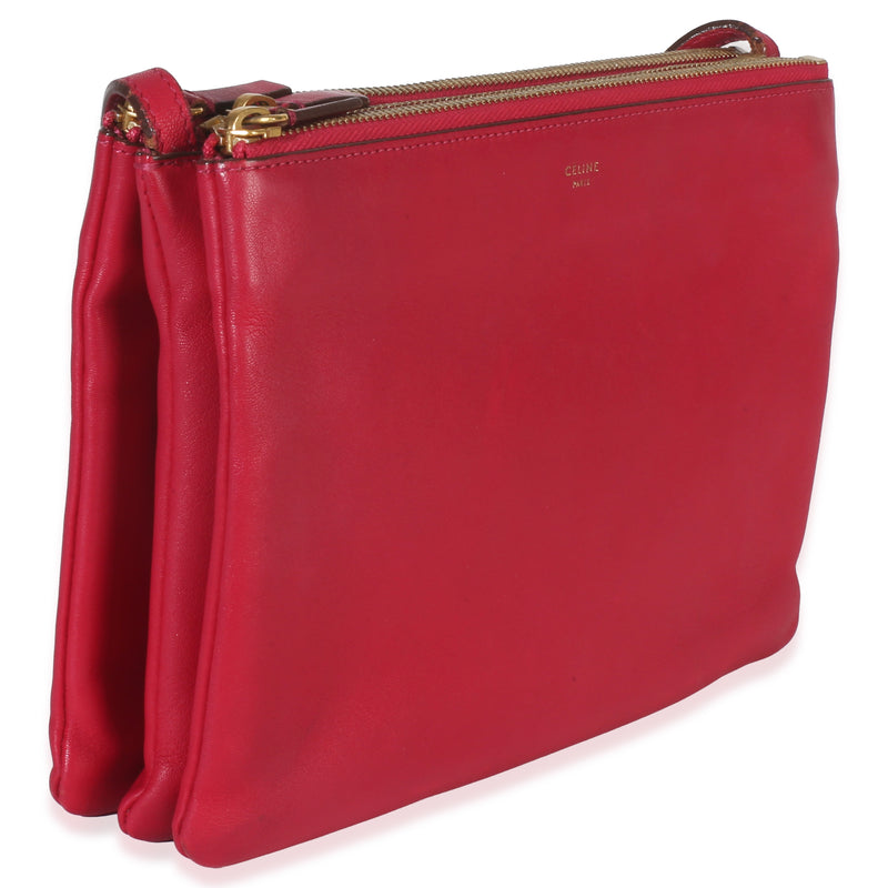 Celine Fuchsia Lambskin Large Trio Crossbody Pink Leather Handbag